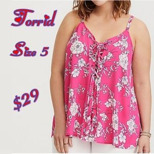 TORRID SIZE 5 PINK FLORAL LACE UP TANK TOP